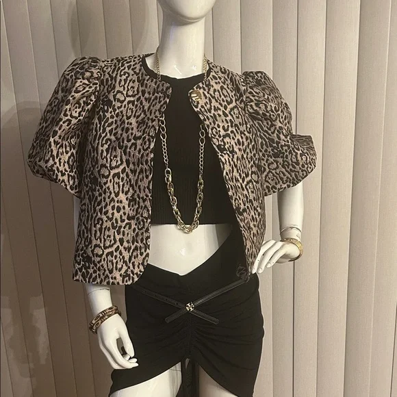 H&M Leopard Print Puff Sleeve Pea Coat - Picture 5 of 7